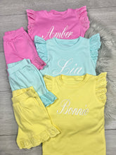Load image into Gallery viewer, Personalised Children's Embroidered Frill Short Set.