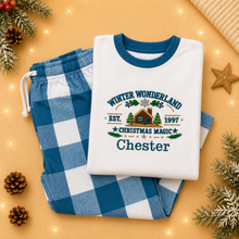 Load image into Gallery viewer, Personalised Children's Embroidered Winter Wonderland Christmas Pyjamas - Blue