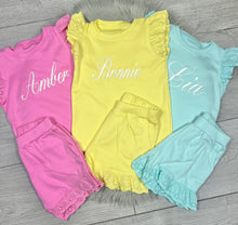 Load image into Gallery viewer, Personalised Children's Embroidered Frill Short Set.