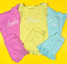 Load image into Gallery viewer, Personalised Children's Embroidered Frill Short Set.
