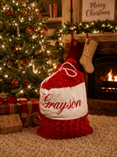 Load image into Gallery viewer, Personalised Embroidered Red Luxury Christmas Sack.