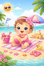 Load image into Gallery viewer, Personalised Childrens Girly Beach Tote Bag