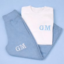 Load image into Gallery viewer, Personalised Embroidered Dusty Blue Jogger and Tee Set