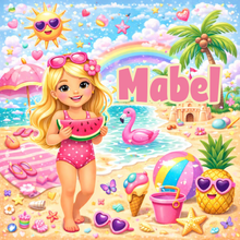 Load image into Gallery viewer, Personalised Childrens Girly Beach Tote Bag
