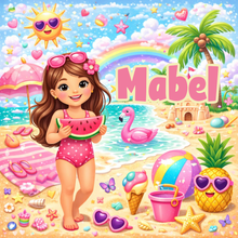 Load image into Gallery viewer, Personalised Childrens Girly Beach Tote Bag