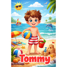Load image into Gallery viewer, Personalised Childrens Boy Beach Tote Bag