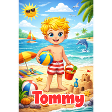 Load image into Gallery viewer, Personalised Childrens Boy Beach Tote Bag
