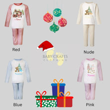 Load image into Gallery viewer, Personalised Children's Christmas Slogan Stripe Pyjamas.