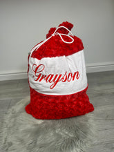 Load image into Gallery viewer, Personalised Embroidered Red Luxury Christmas Sack.