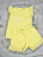 Load image into Gallery viewer, Personalised Children's Embroidered Frill Short Set.