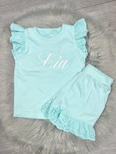 Load image into Gallery viewer, Personalised Children's Embroidered Frill Short Set.
