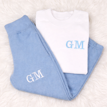 Load image into Gallery viewer, Personalised Embroidered Dusty Blue Jogger and Tee Set
