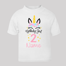 Load image into Gallery viewer, Personalised Children's Girl's Birthday T-Shirt. (Various Colours Available)
