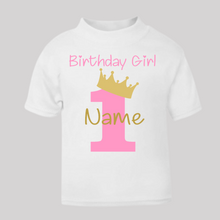 Load image into Gallery viewer, Personalised Children's Girl's Birthday T-Shirt. (Various Colours Available)