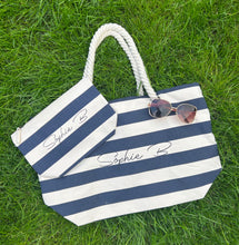 Load image into Gallery viewer, Personalised stripe accessory bag/makeup bag. Navy,Grey,Pink. - BabyCraftsUK