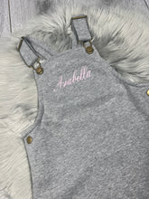 Load image into Gallery viewer, Perosnalised Children's Embroidered Dungaree Dress. Grey