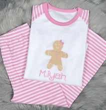 Load image into Gallery viewer, Personalised Embroidered Gingerbread Christmas Pyjamas - Pink