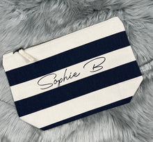 Load image into Gallery viewer, Personalised stripe accessory bag/makeup bag. Navy,Grey,Pink. - BabyCraftsUK