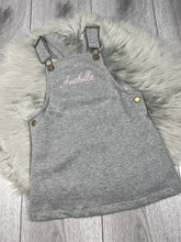 Load image into Gallery viewer, Perosnalised Children's Embroidered Dungaree Dress. Grey
