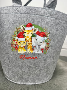 Personalised Children's Christmas Safari Animals Storage Basket