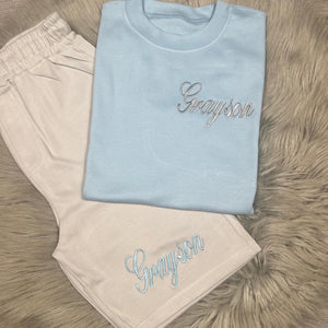 Personalised Children's Embroidered Frozen Grey Short Set (Various Colour T-Shirts)