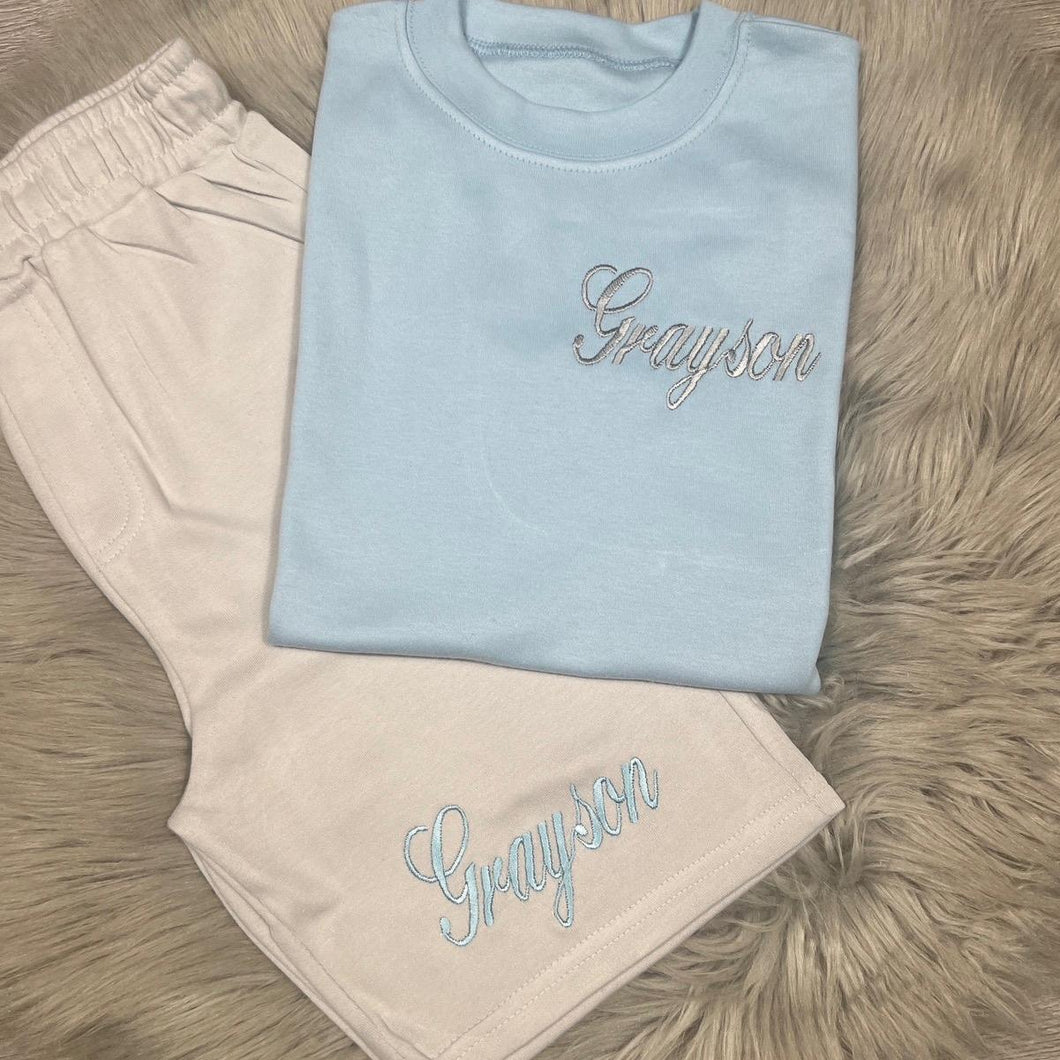 Personalised Children's Embroidered Blue Short Set