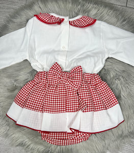 Red Check 2 piece Skirt Set