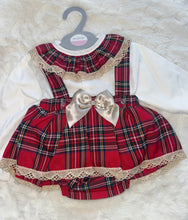 Load image into Gallery viewer, Red and gold tartan 2 piece romper
