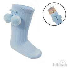 Load image into Gallery viewer, B/Blue Knee High PomPom Socks 0-24M
