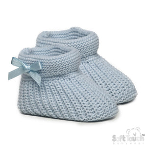 Baby Blue Cable Knit Bow Booties NB