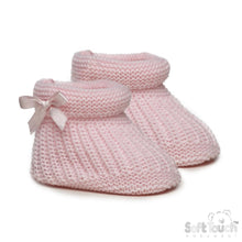 Load image into Gallery viewer, Baby Pink Cable Knit Bow Booties NB

