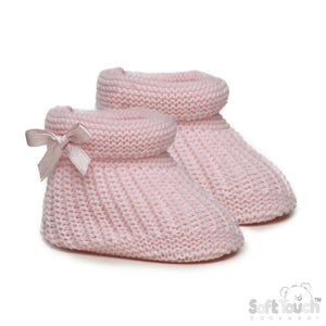 Baby Pink Cable Knit Bow Booties NB