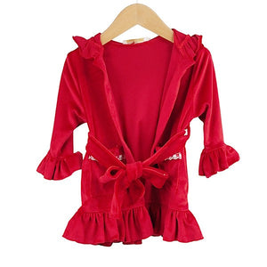 Red Velour Ruffle Xmas Night Robe 6-24M