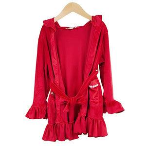 Red Velour Ruffle Xmas Night Robe