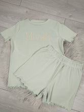 Load image into Gallery viewer, Personalised Children&#39;s Embroidered Ribbed Frill Short Set.
