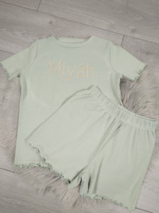 Personalised Children's Embroidered Ribbed Frill Short Set.