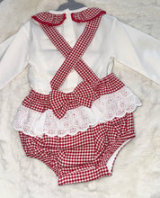 Load image into Gallery viewer, Red Bow Gingham Romper
