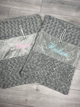 Load image into Gallery viewer, Personalised Grey Embrodiered Luxury Christmas Sack.
