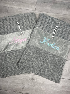 Personalised Grey Embrodiered Luxury Christmas Sack.