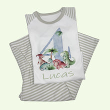 Load image into Gallery viewer, Personalised Children's Mint Dino Birthday Pyjamas
