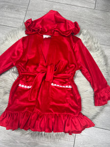 Red Velour Ruffle Xmas Night Robe