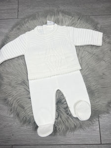 Diamond knitted 2 piece legging set White
