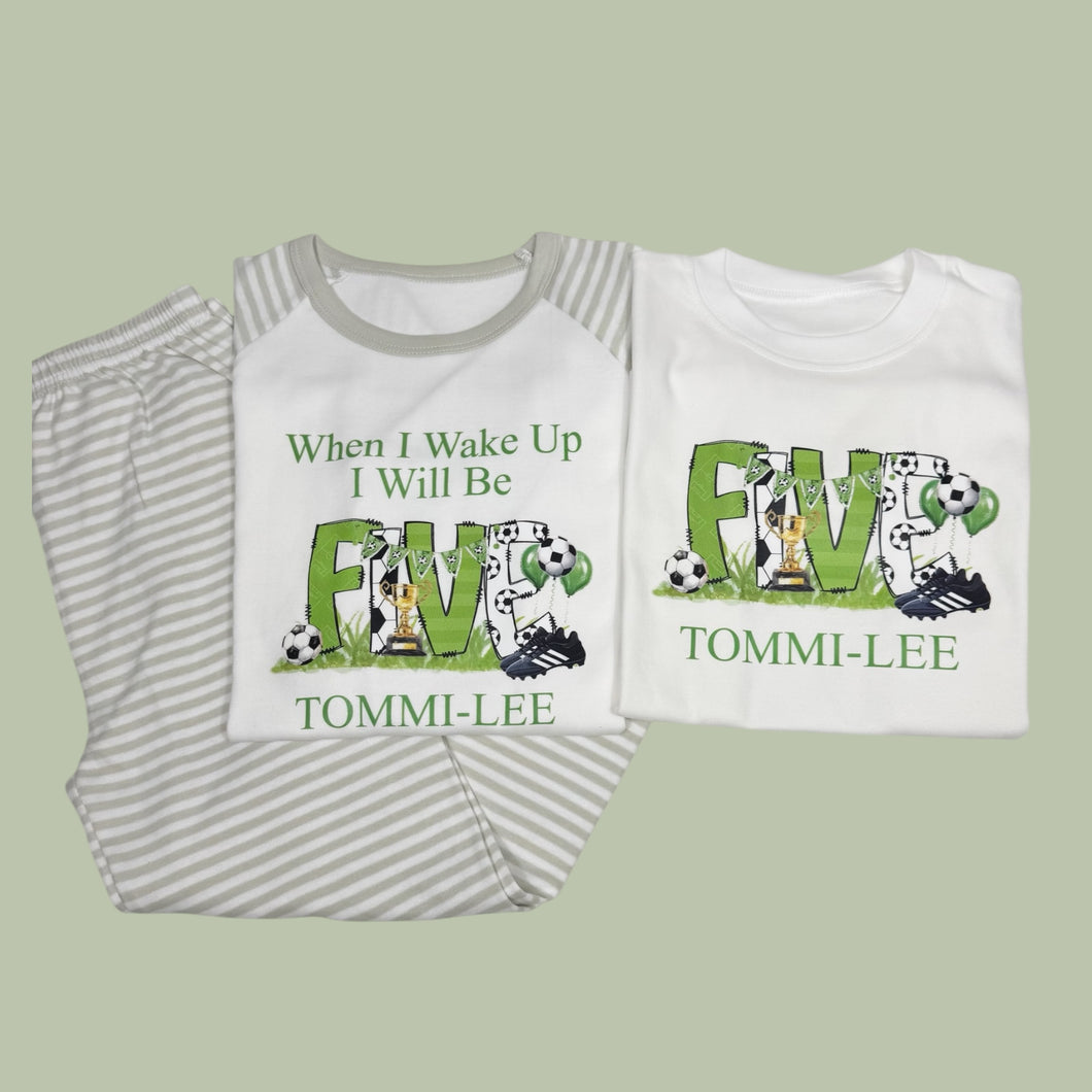 Personalised Children's Mint Football Birthday Pyjamas