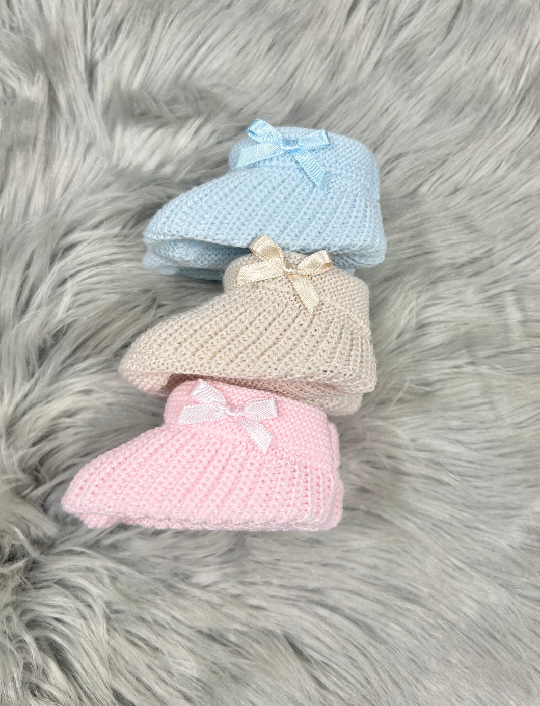 Baby Blue Cable Knit Bow Booties NB