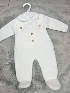 White Pique Collar Jumper & Dungaree Baby Set