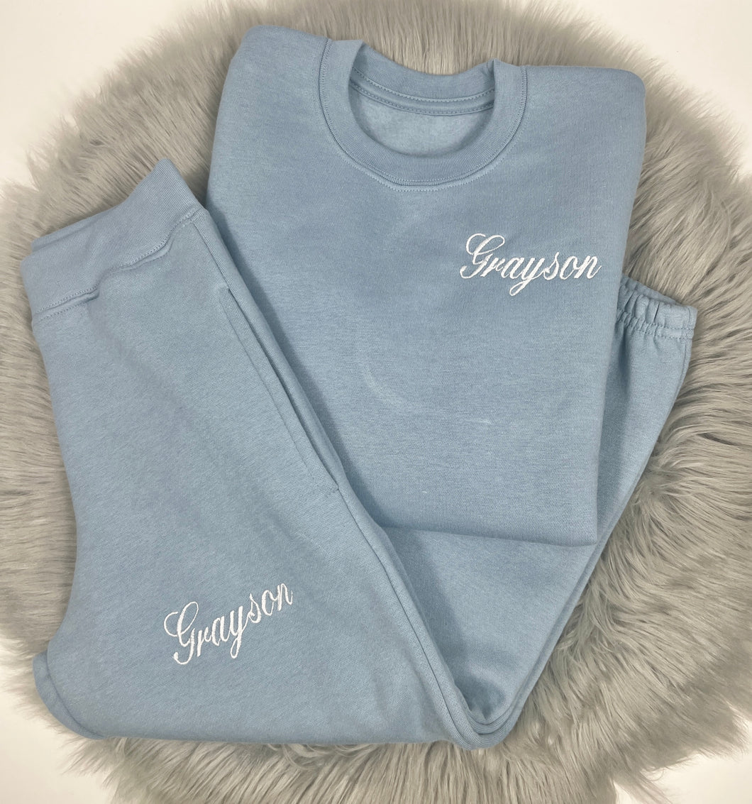 Personalised Children's Dusty Blue Jogger Set.