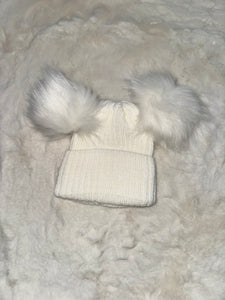 White Double Pom Pom Hat