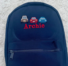 Load image into Gallery viewer, Personalised Children's Car Embroidered Backpack/Rucksack
