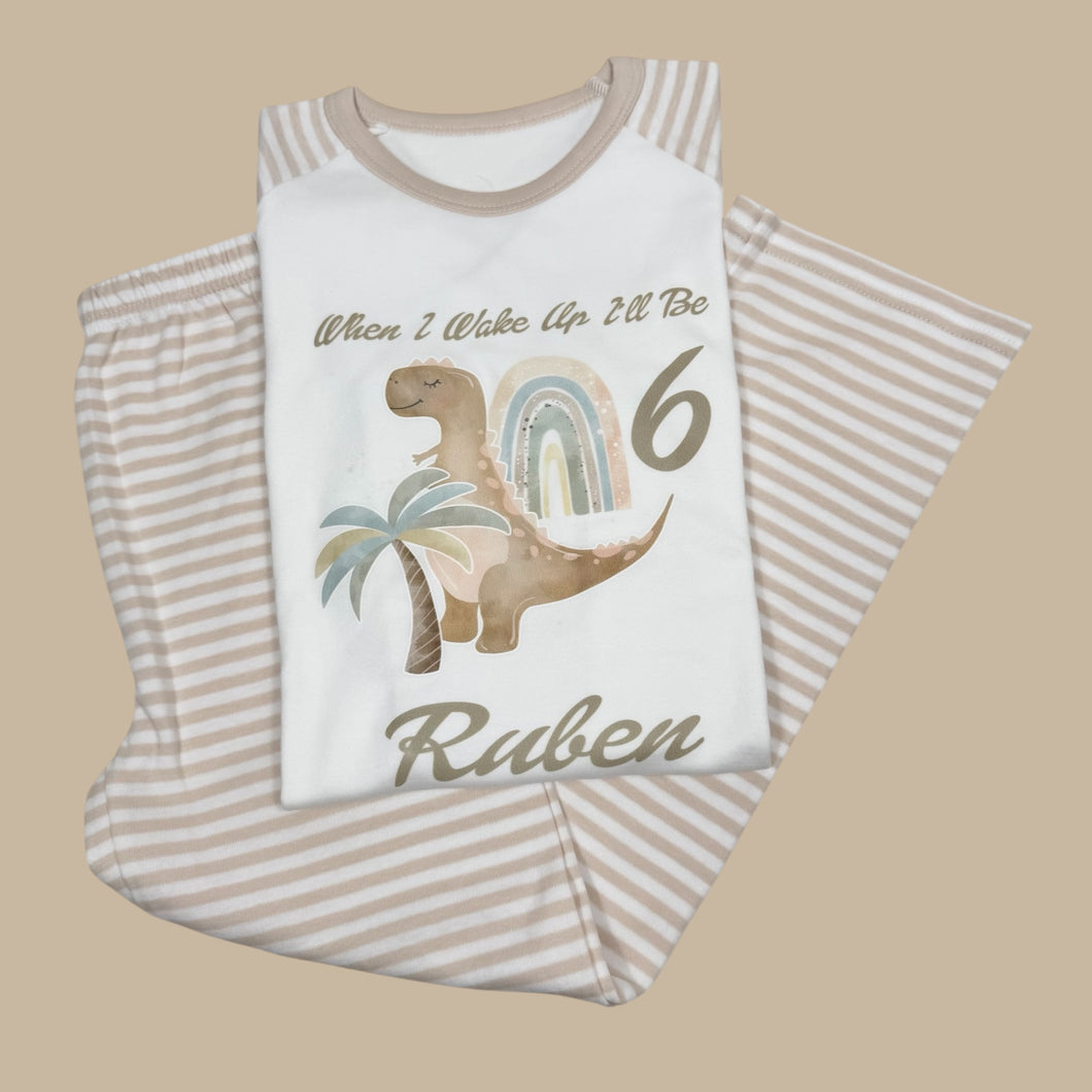 Personalised Children's Nude Dino Rainbow Birthday Pyjamas