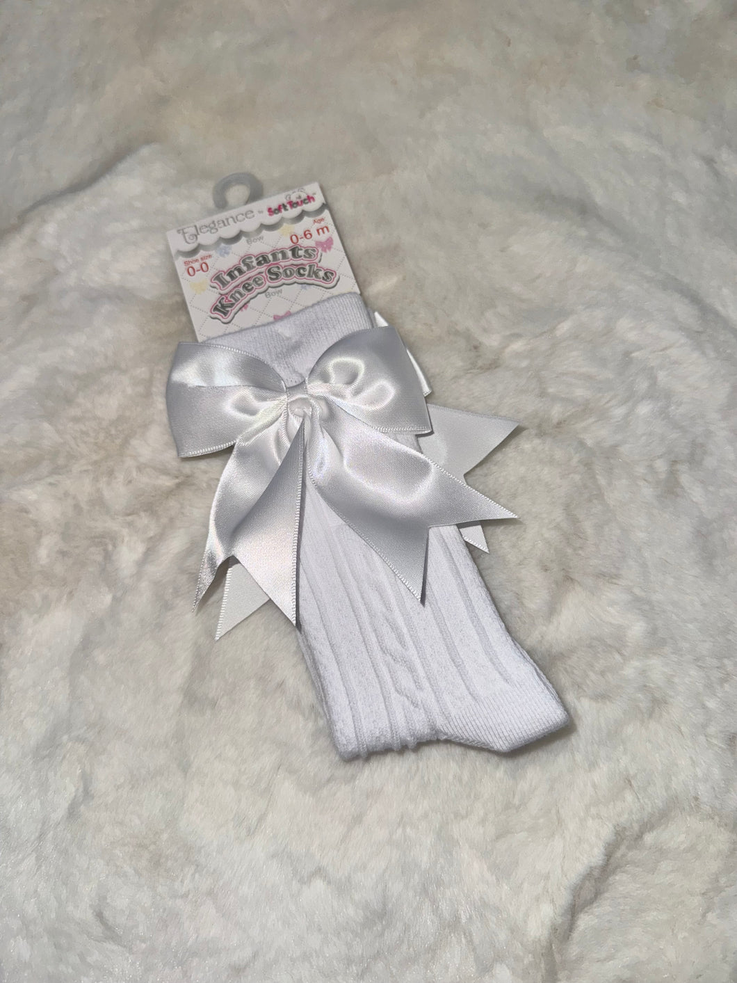 White Knee High Bow Socks